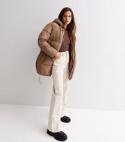 New Look Camel Mid Length Hooded Puffer Jacket